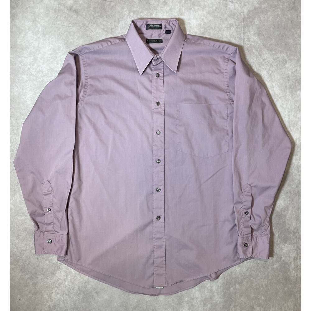 Vintage Christian Dior Monsieur Shirt Mens 16.5 35 Purple Long Sleeve Made USA